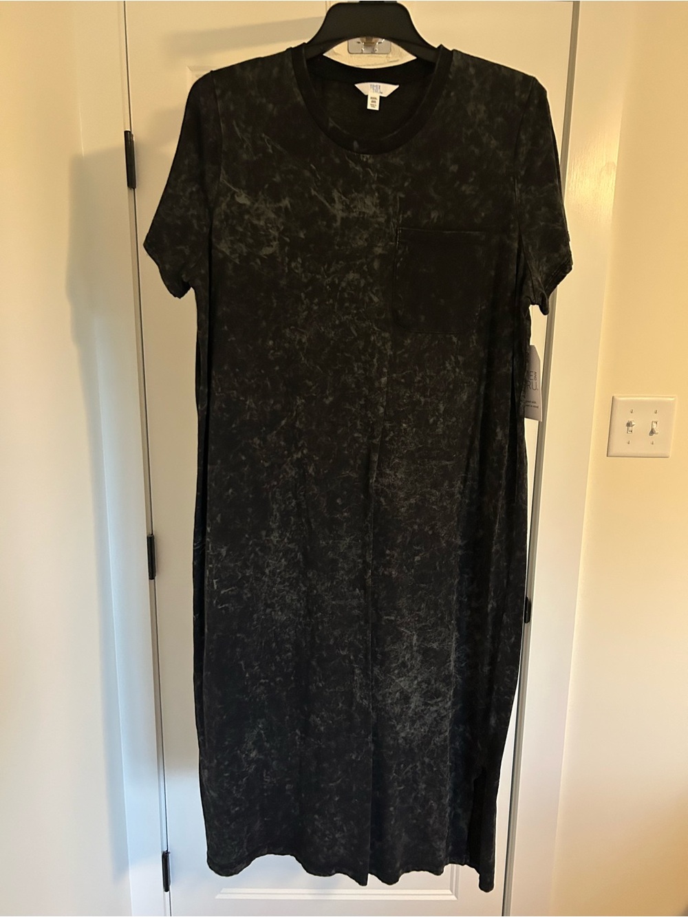 Time and Tru Washed Black Maxi Tee Dress with Chest Pocket